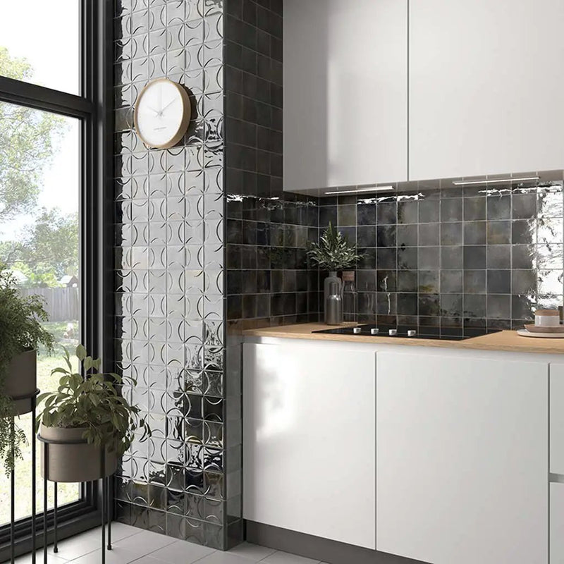 Black 4x4 Glossy Ceramic Square Deco Tile (50 pack, 5.39 sq ft/case) by Apollo Tile
