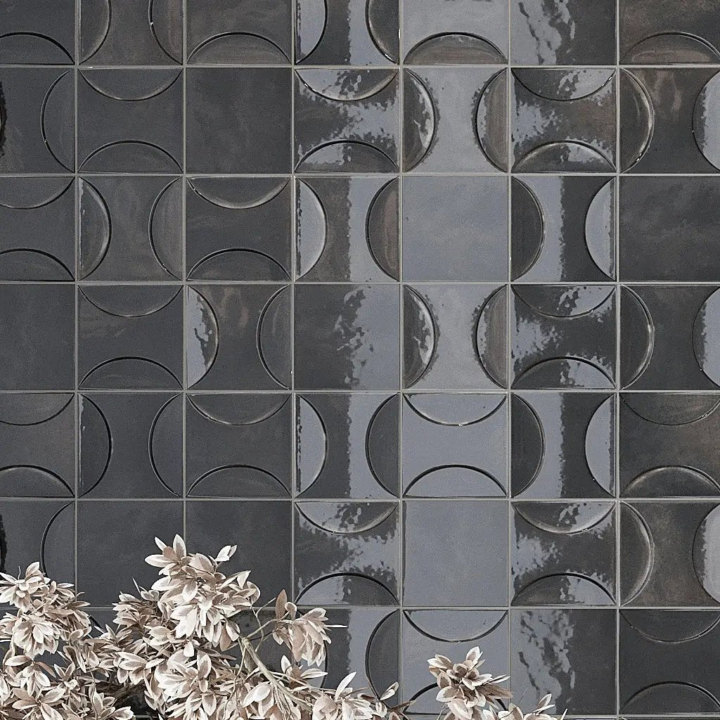 Black 4x4 Glossy Square Ceramic Tile (60 pack, 6.46 sq ft/case) by Apollo Tile