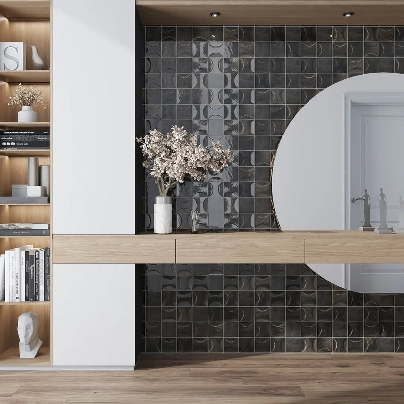 Black 4x4 Glossy Square Ceramic Tile (60 pack, 6.46 sq ft/case) by Apollo Tile