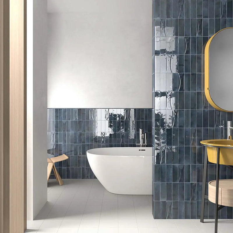 Spruce Blue 2.5x8 Glossy Ceramic Subway Deco Tile (38 pack, 5.38 sq ft/case) by Apollo Tile