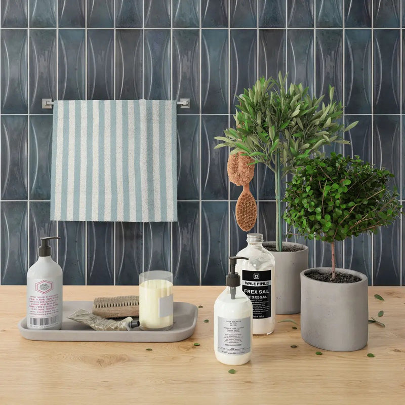 Spruce Blue 2.5x8 Glossy Ceramic Subway Deco Tile (38 pack, 5.38 sq ft/case) by Apollo Tile