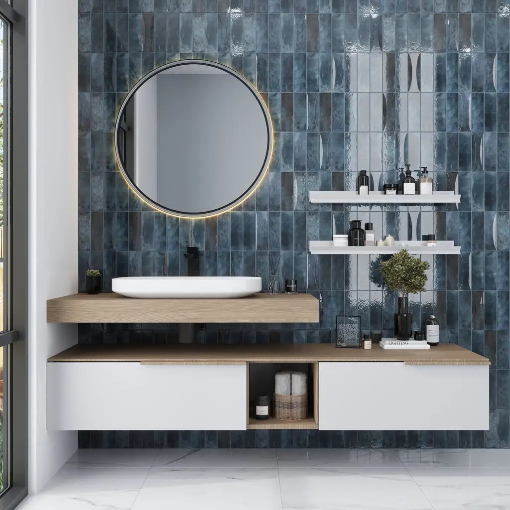 Spruce Blue 2.5x8 Glossy Ceramic Subway Deco Tile (38 pack, 5.38 sq ft/case) by Apollo Tile