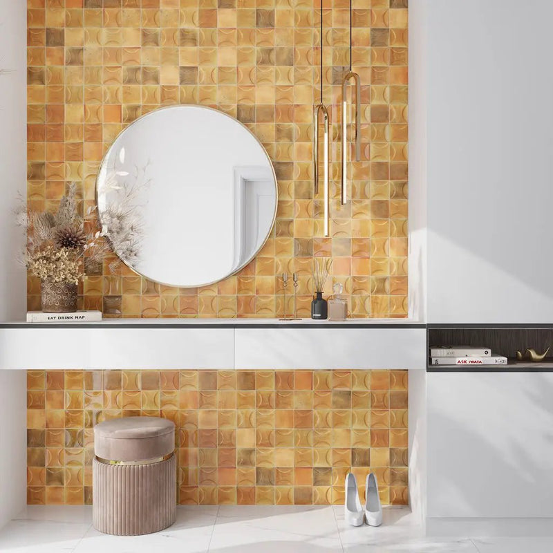 Honey Orange 4x4 Glossy Ceramic Square Deco Tile (50 pack, 5.39 sq ft/case) by Apollo Tile