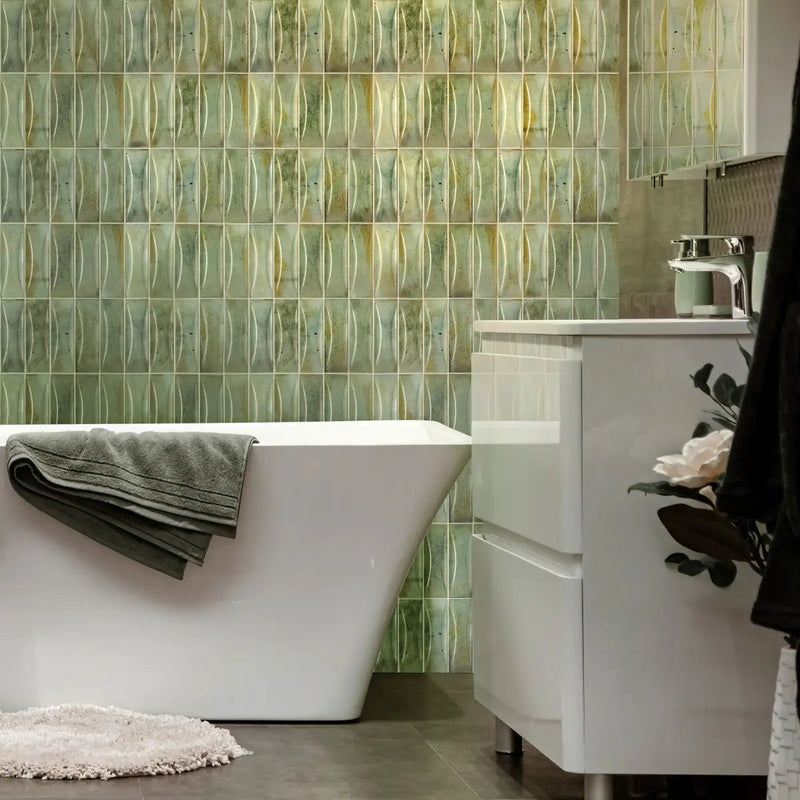 Sage Green 2.5x8 Glossy Ceramic Subway Deco Tile (38 pack, 5.38 sq ft/case) by Apollo Tile