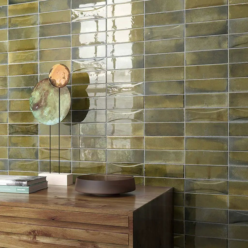Olive Green 2.5x8 Glossy Ceramic Subway Deco Tile (38 pack, 5.38 sq ft/case) by Apollo Tile