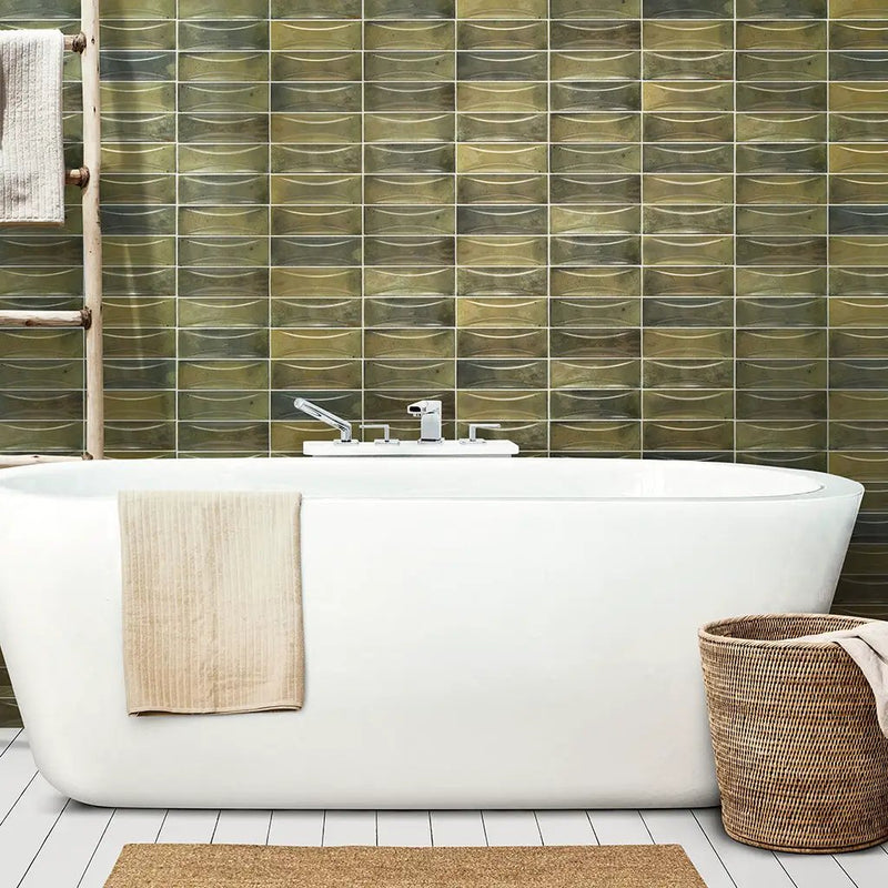 Olive Green 2.5x8 Glossy Ceramic Subway Deco Tile (38 pack, 5.38 sq ft/case) by Apollo Tile