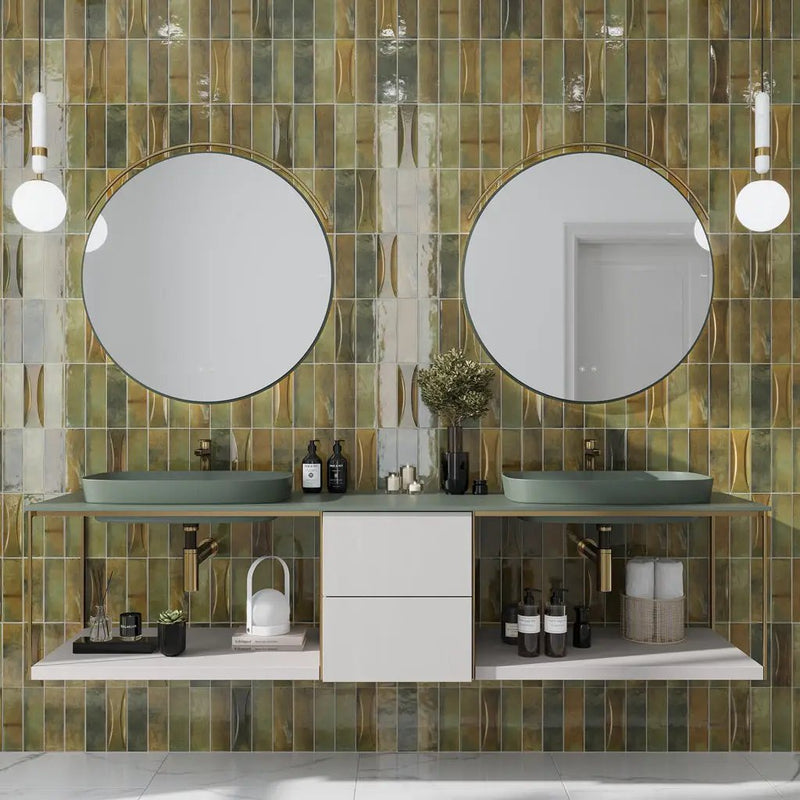 Olive Green 2.5x8 Glossy Ceramic Subway Deco Tile (38 pack, 5.38 sq ft/case) by Apollo Tile