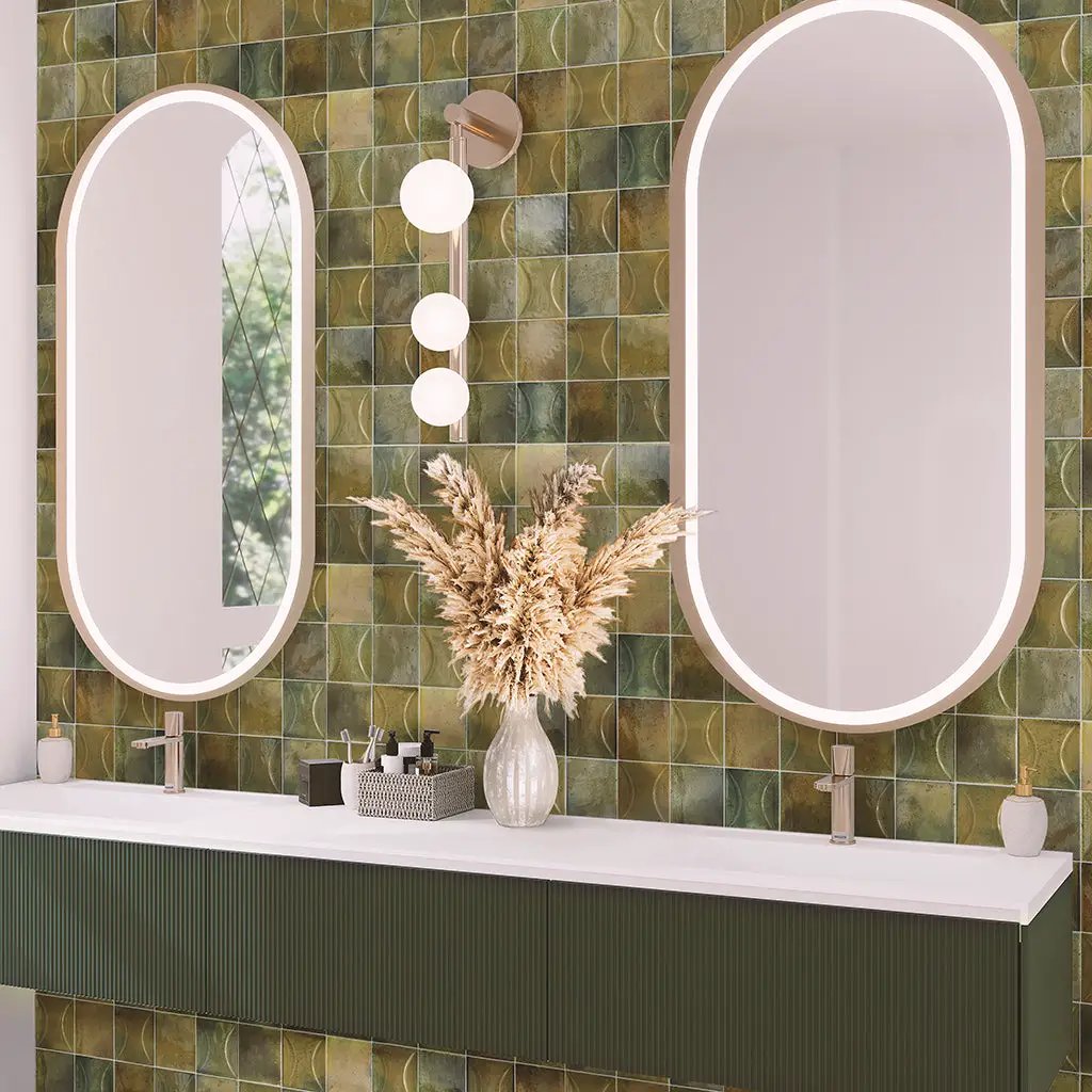 Olive Green 4x4 Glossy Ceramic Square Deco Tile (50 pack, 5.39 sq ft/case) by Apollo Tile