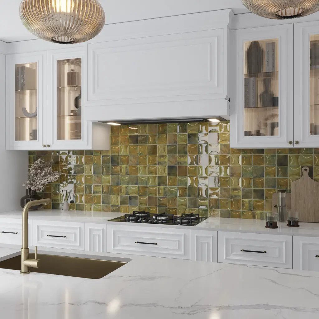 Olive Green 4x4 Glossy Square Ceramic Tile (60 pack, 6.46 sq ft/case) by Apollo Tile