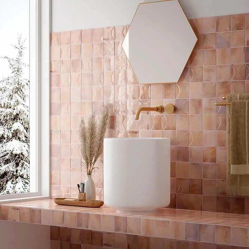 Pink 4x4 Glossy Ceramic Square Deco Tile (60 pack, 6.48 sq ft/case) by Apollo Tile
