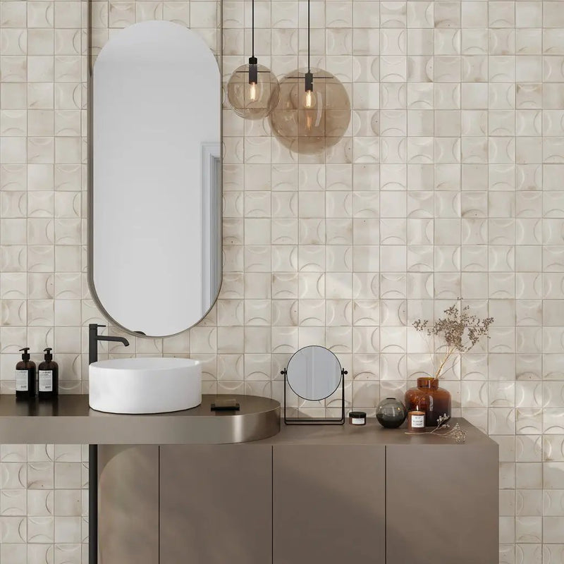 White 4x4 Glossy Ceramic Square Deco Tile (60 pack, 6.68 sq ft/case) by Apollo Tile
