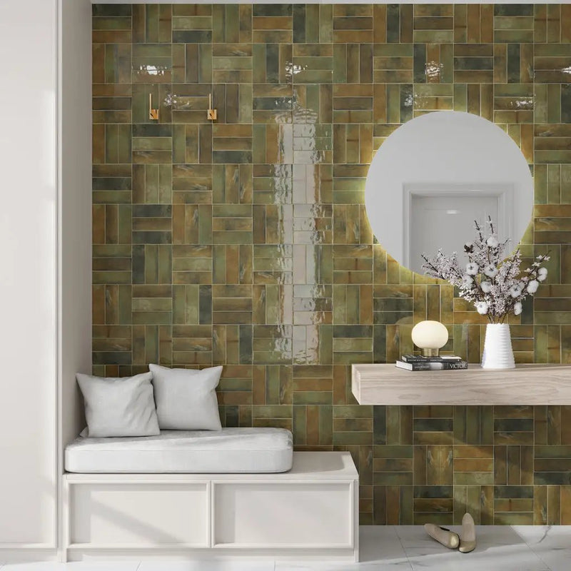 Olive Green 2.5x8 Glossy Ceramic Subway Tile (38 pack, 5.38 sq ft/case) by Apollo Tile