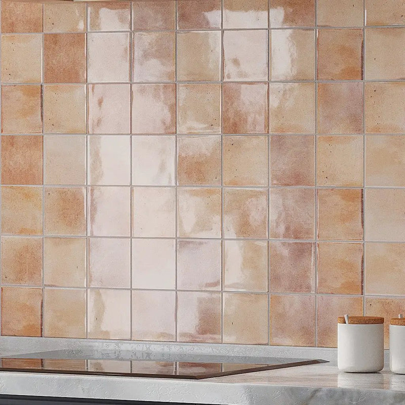 Pink 4x4 Glossy Square Ceramic Tile (60 pack, 6.46 sq ft/case) by Apollo Tile