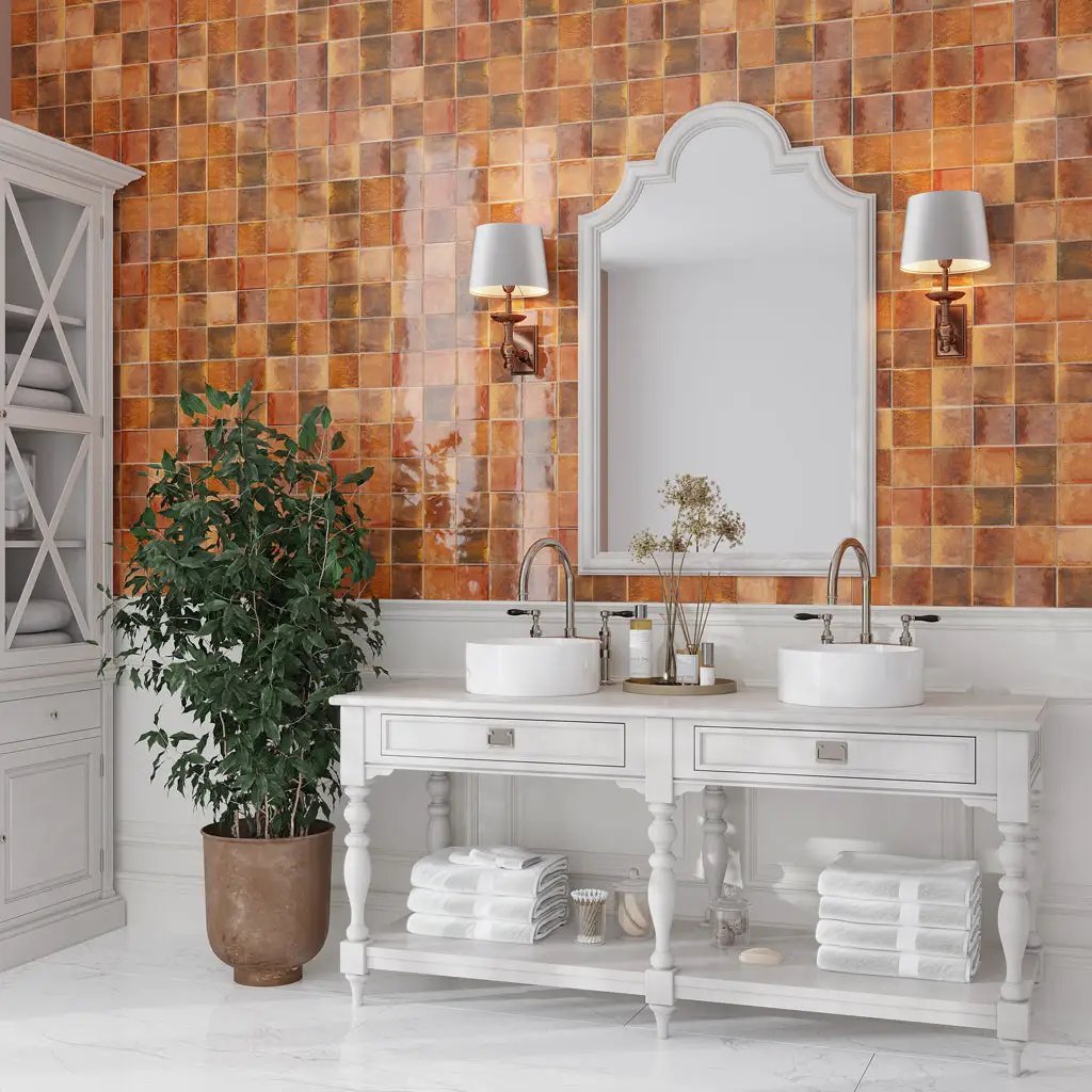 Red 4x4 Glossy Square Ceramic Tile (60 pack, 6.46 sq ft/case) by Apollo Tile