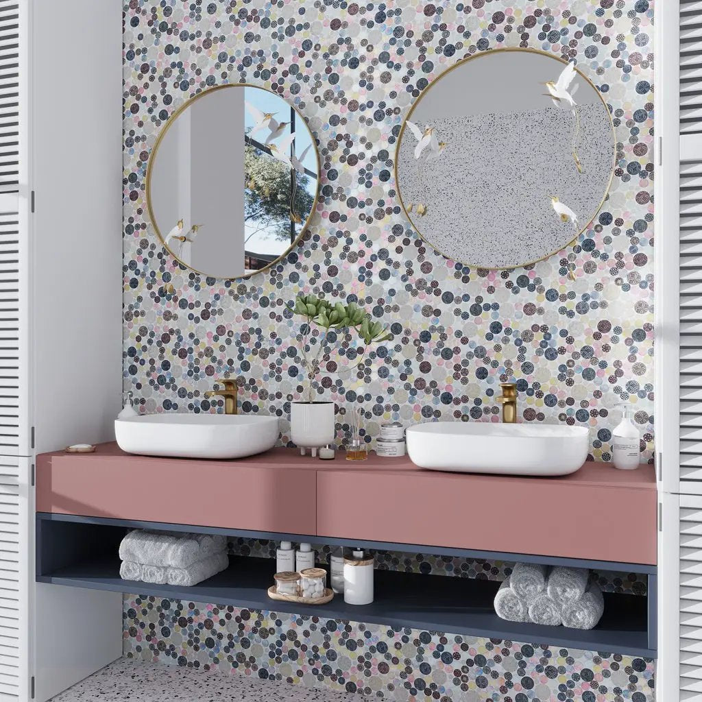 Multicolor 12x12 Glossy Textured Bubble Glass Resin Mosaic Tile (5 pack, 5 sq ft/case) by Apollo Tile