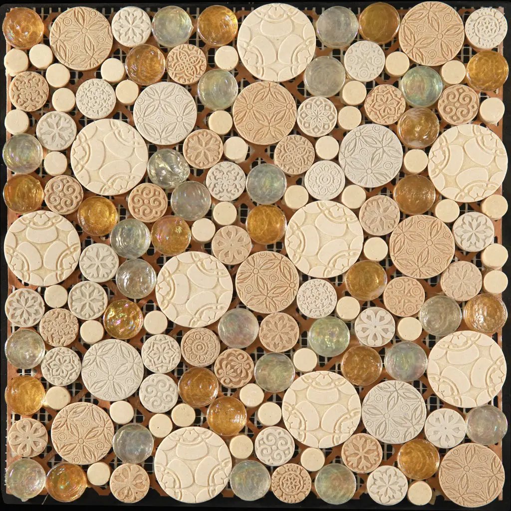 Multicolor 12x12 Penny Round Glossy Textured Glass Resin Mosaic Tile (5 pack, 5 sq ft/case) by Apollo Tile