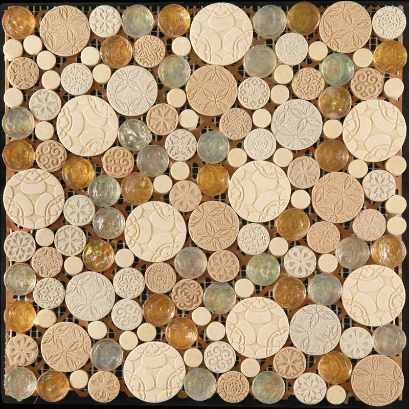 Multicolor 12x12 Penny Round Glossy Textured Glass Resin Mosaic Tile (5 pack, 5 sq ft/case) by Apollo Tile