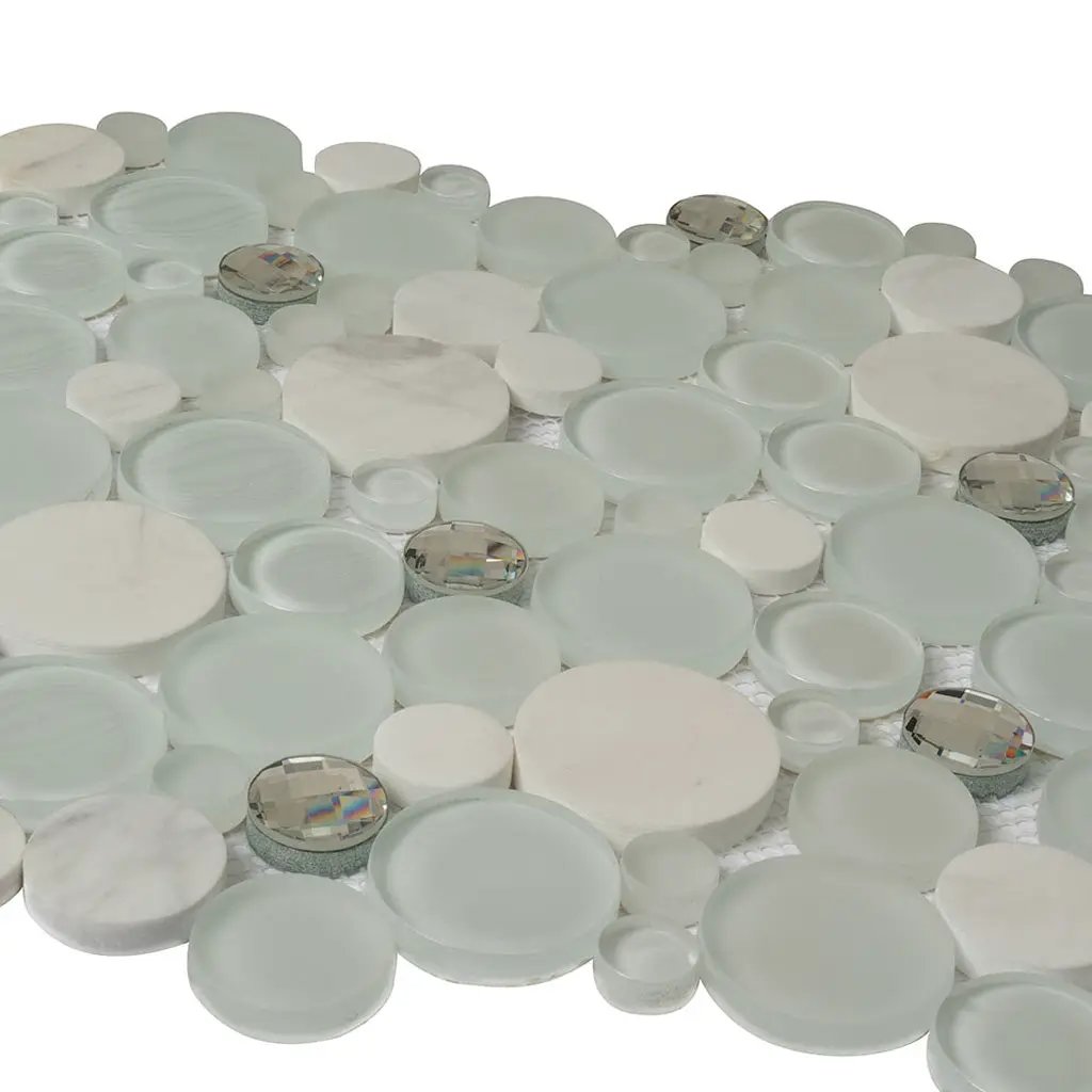 White 12x12 Glossy Matte Bubble Glass Marble Mosaic Tile (5 pack, 4.67 sq ft/case) by Apollo Tile