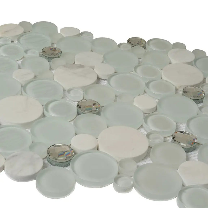 White 12x12 Glossy Matte Bubble Glass Marble Mosaic Tile (5 pack, 4.67 sq ft/case) by Apollo Tile