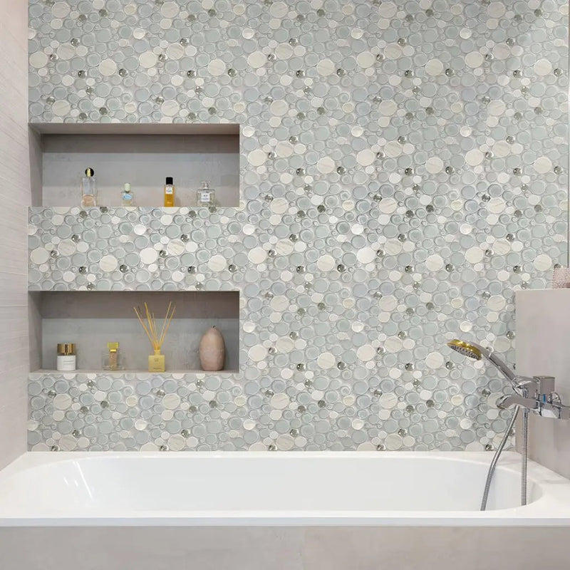 White 12x12 Glossy Matte Bubble Glass Marble Mosaic Tile (5 pack, 4.67 sq ft/case) by Apollo Tile