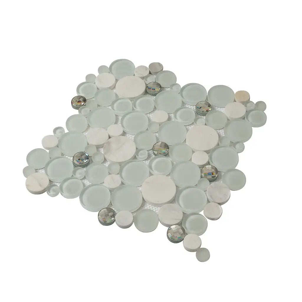 White 12x12 Glossy Matte Bubble Glass Marble Mosaic Tile (5 pack, 4.67 sq ft/case) by Apollo Tile