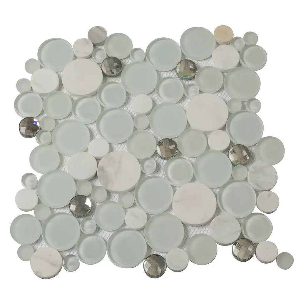 White 12x12 Glossy Matte Bubble Glass Marble Mosaic Tile (5 pack, 4.67 sq ft/case) by Apollo Tile