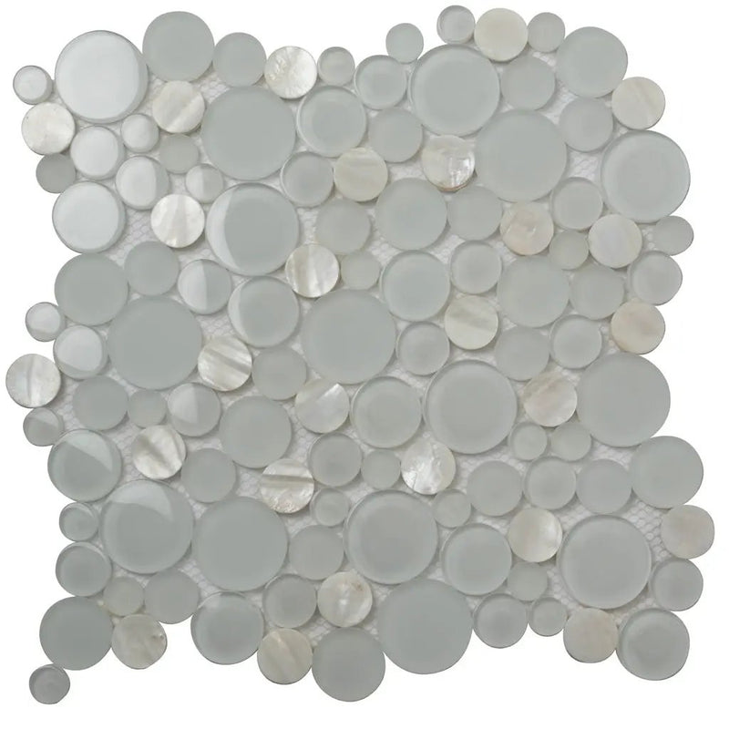 White 12x12 Glossy Matte Bubble Glass Shell Mother of Pearl Mosaic Tile by Apollo Tile