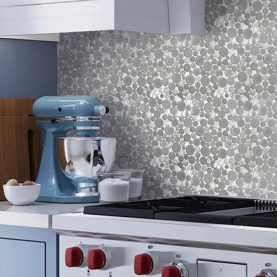 White 12x12 Glossy Matte Bubble Glass Shell Mother of Pearl Mosaic Tile by Apollo Tile