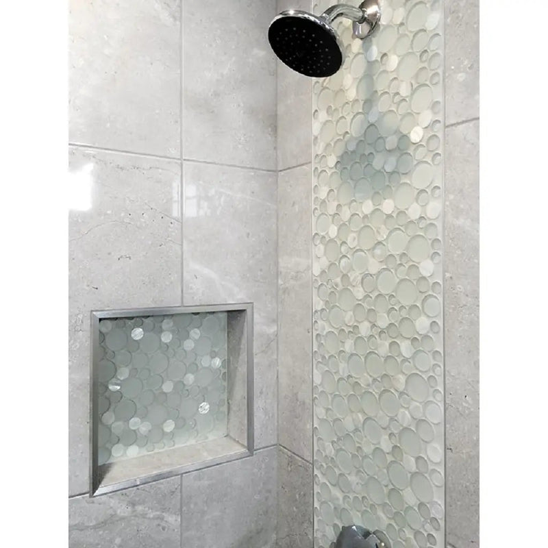 White 12x12 Glossy Matte Bubble Glass Shell Mother of Pearl Mosaic Tile by Apollo Tile