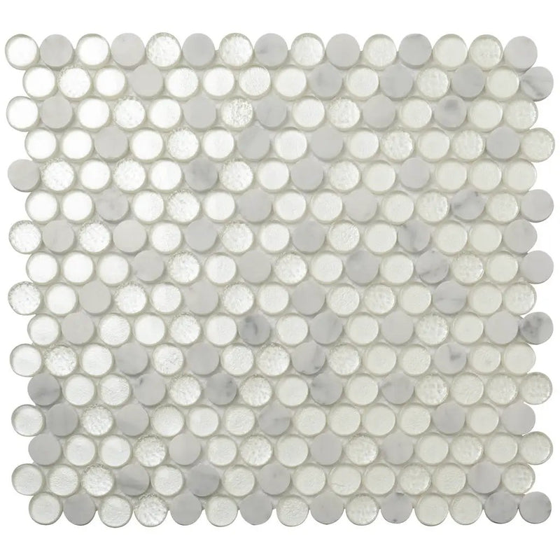 White 12x12 Glossy Penny Round Glass Marble Mosaic Tile (5 pack, 4.83 sq ft/case) by Apollo Tile
