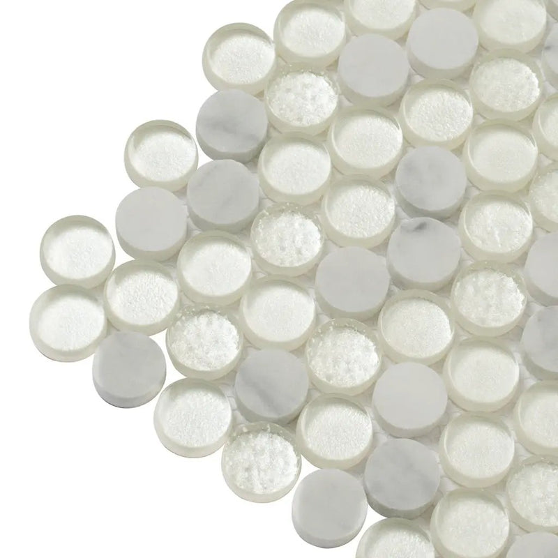 White 12x12 Glossy Penny Round Glass Marble Mosaic Tile (5 pack, 4.83 sq ft/case) by Apollo Tile