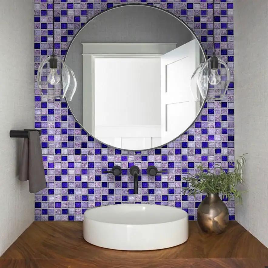 Purple 12x12 Polished Foiled Square Glass Resin Stone Mosaic Tile (5 pack, 4.83 sq ft/case) by Apollo Tile