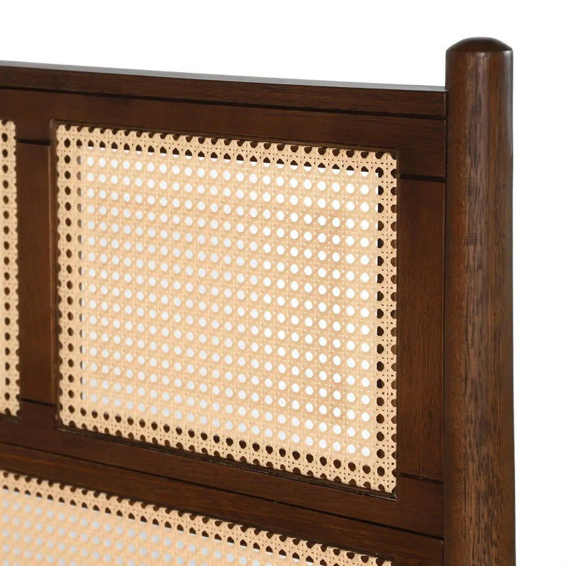 King Size Hardwood Platform Bed Frame with Cane Paneling Headboard in Walnut by HomePacific