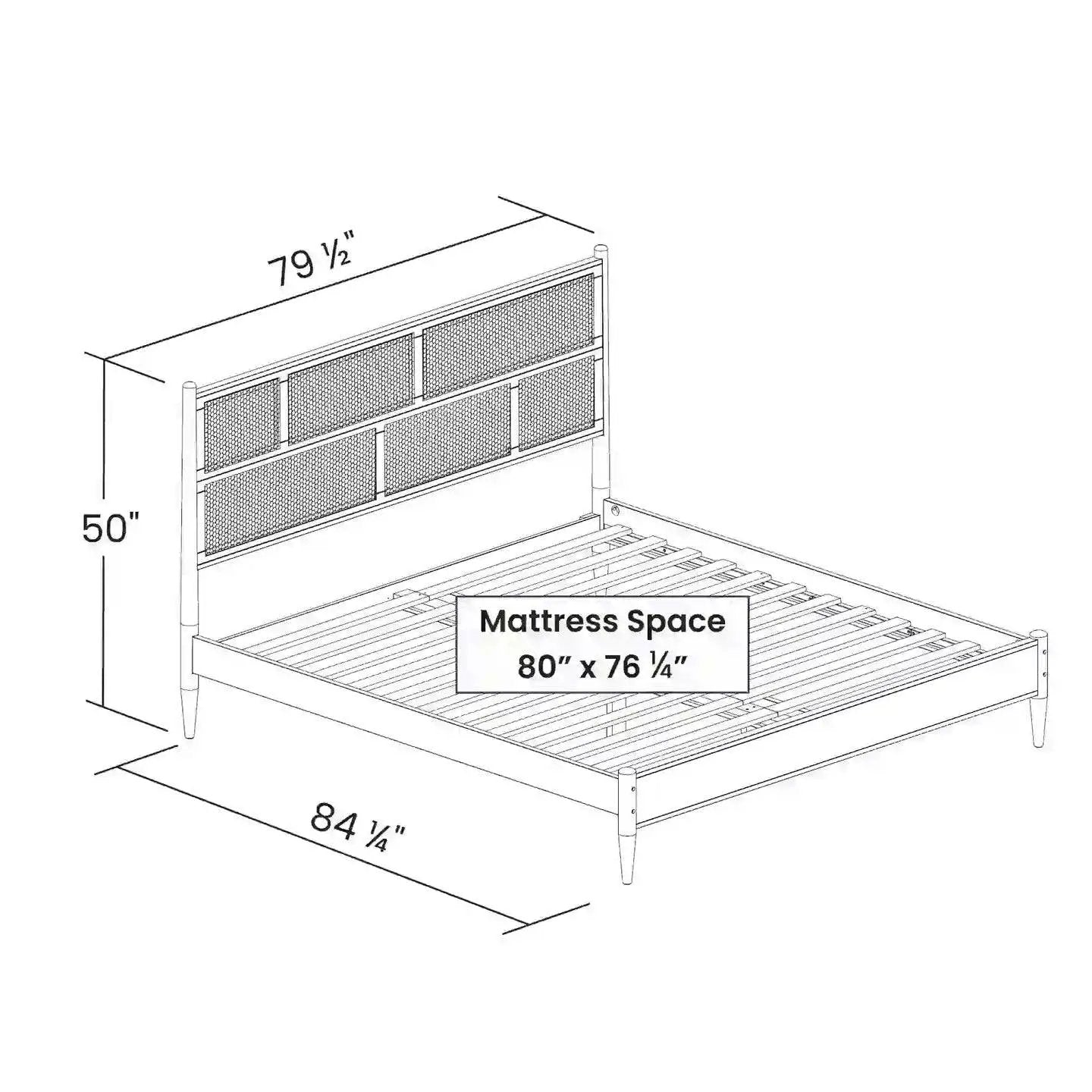 King Size Hardwood Platform Bed Frame with Cane Paneling Headboard in Walnut by HomePacific