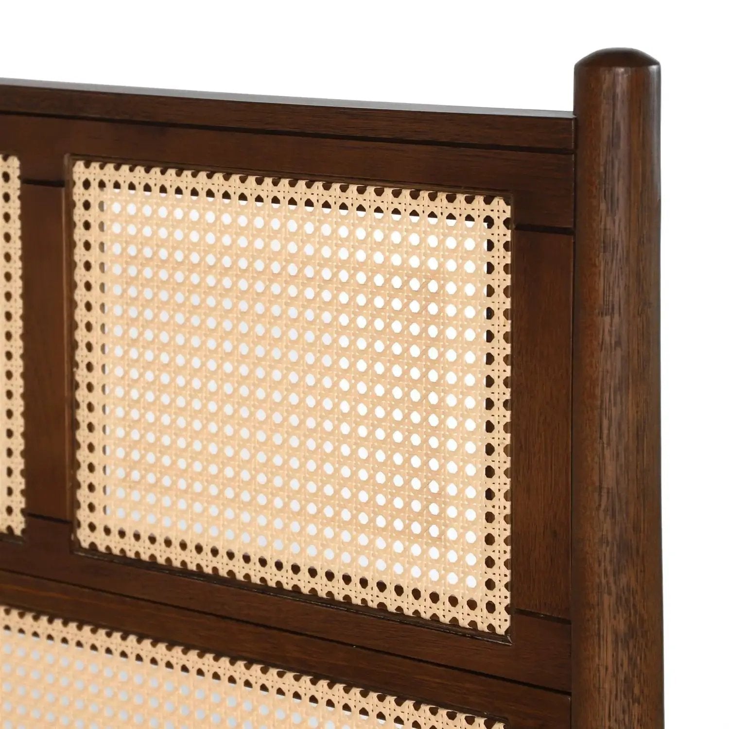Queen Size Hardwood Platform Bed Frame with Cane Paneling Headboard in Walnut by HomePacific
