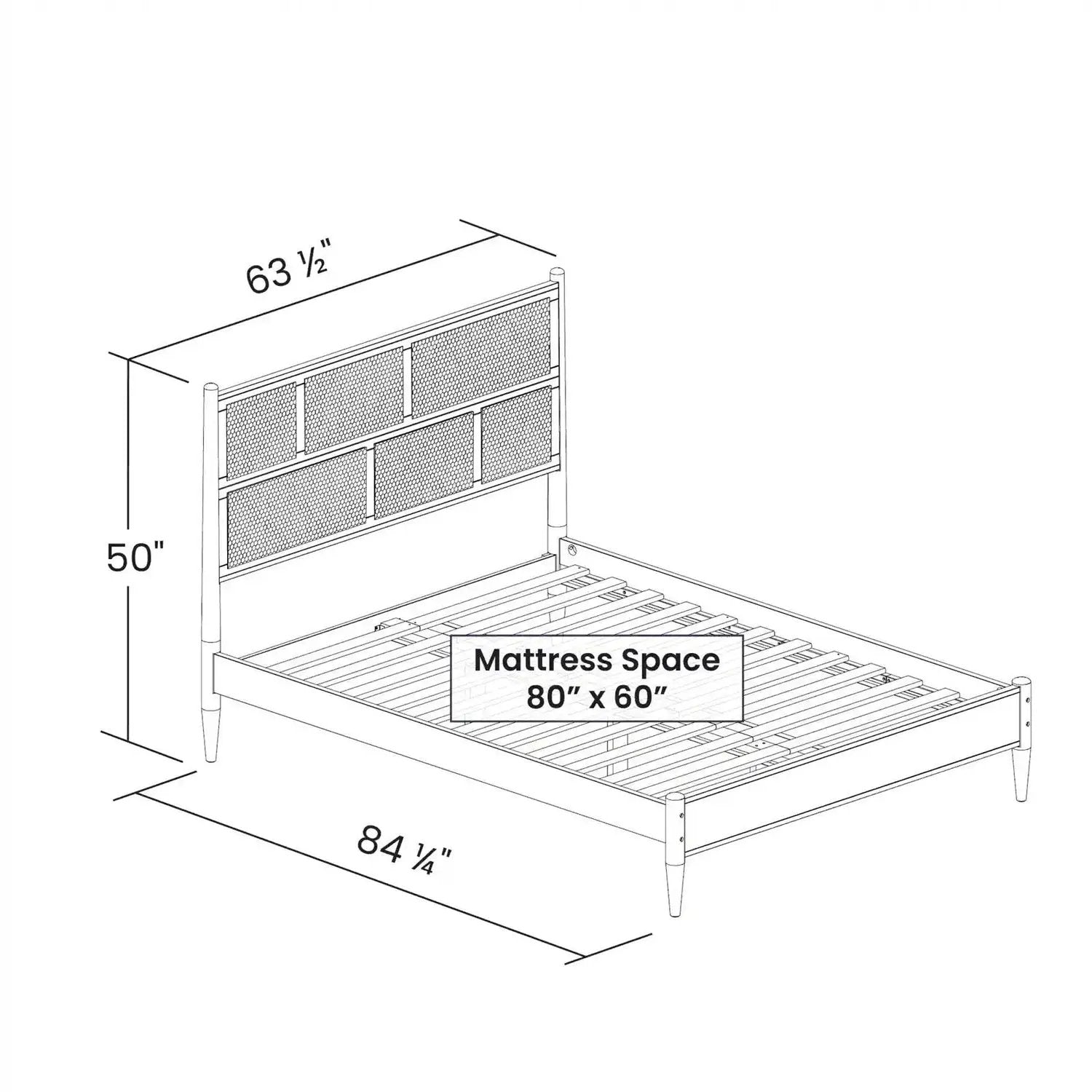 Queen Size Hardwood Platform Bed Frame with Cane Paneling Headboard in Walnut by HomePacific