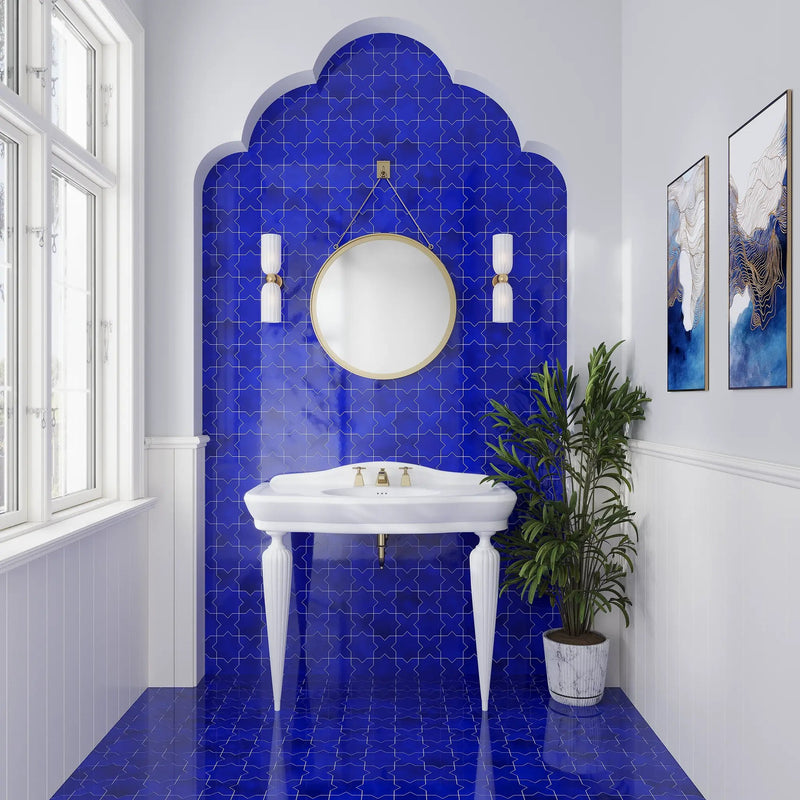 Cobalt Blue 5x5 Glossy Star Ceramic Tile (27 pack, 5.37 sq ft/case) by Apollo Tile
