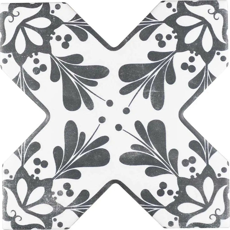 Black 5x5 Matte Ceramic Cross Deco Tile (27 pack, 5.37 sq ft/case) by Apollo Tile