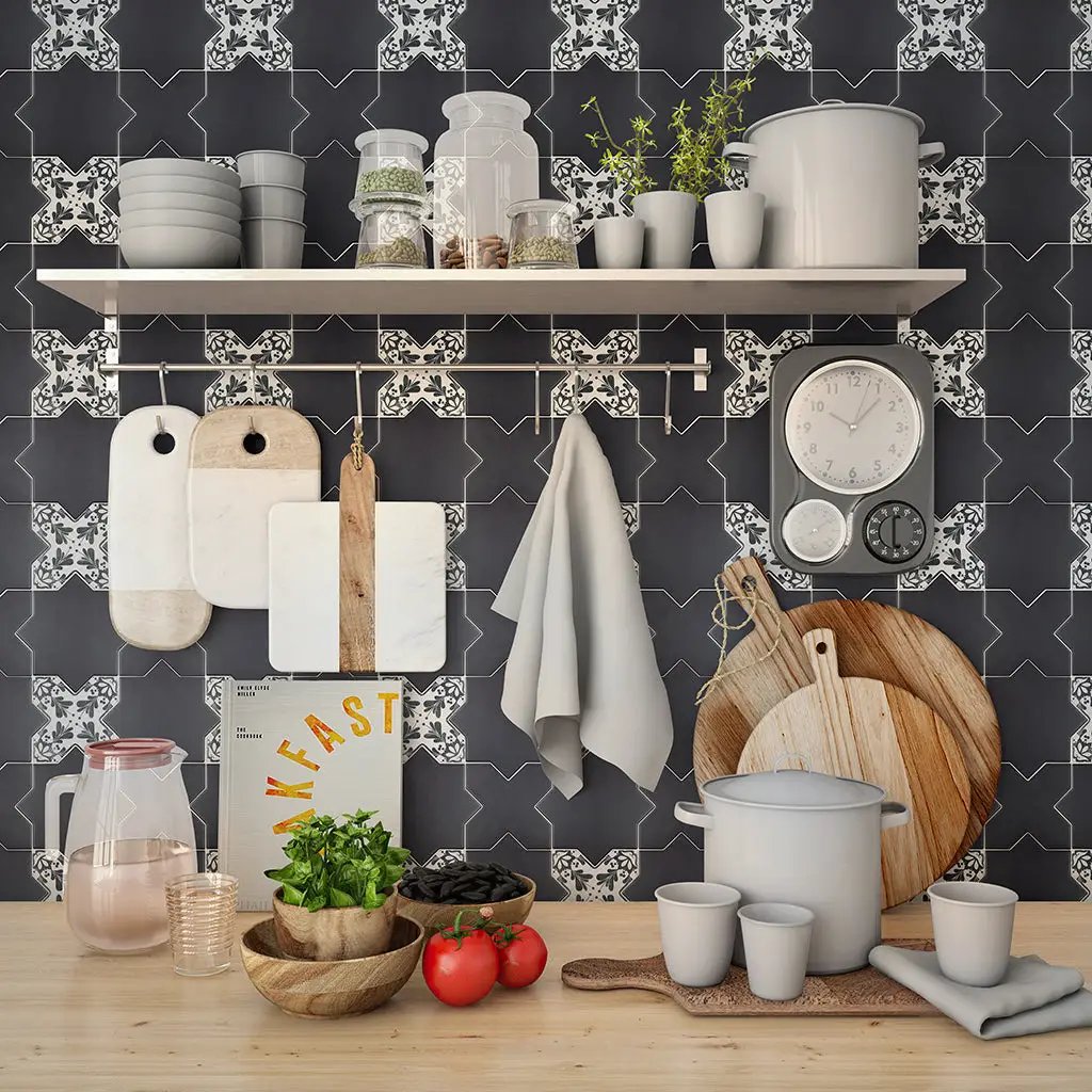 Black 5x5 Matte Star Ceramic Tile (27 pack, 5.37 sq ft/case) by Apollo Tile