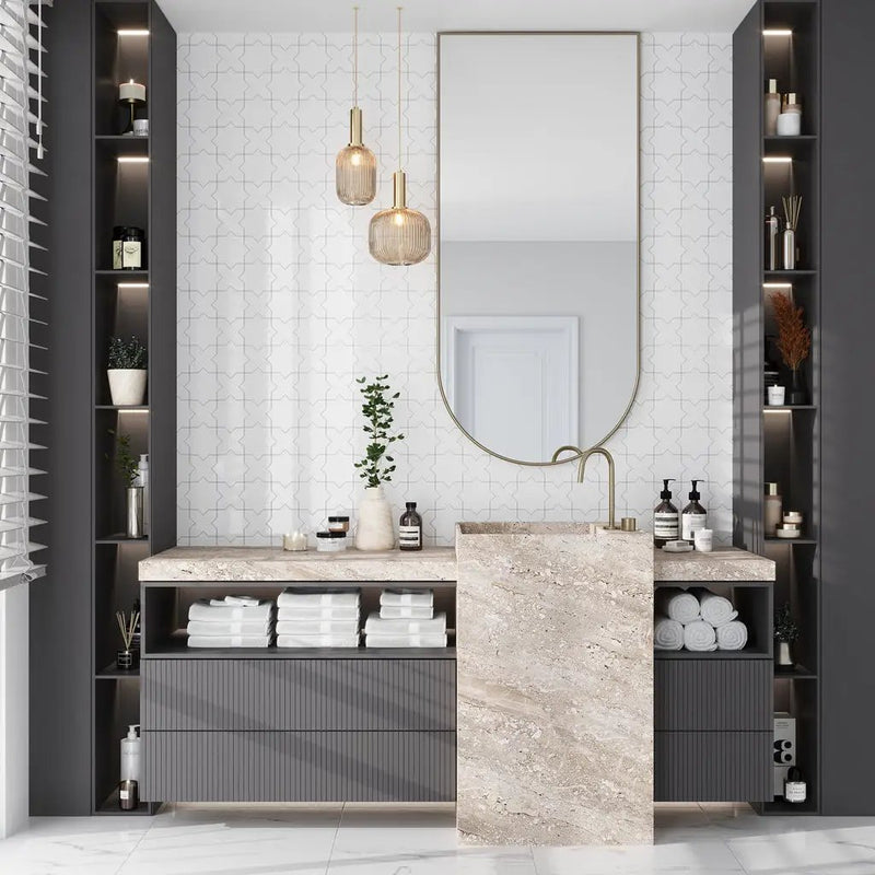 Pearl White 5x5 Glossy Star Ceramic Tile (27 pack, 5.37 sq ft/case) by Apollo Tile
