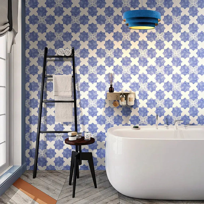 Cornflower Blue 5x5 Matte Ceramic Cross Deco Tile (27 pack, 5.37 sq ft/case) by Apollo Tile