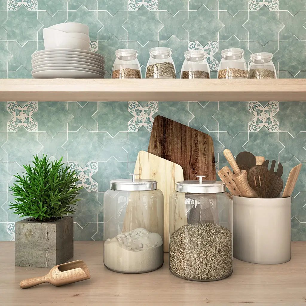 Pistachio Green 5x5 Matte Ceramic Cross Deco Tile (27 pack, 5.37 sq ft/case) by Apollo Tile