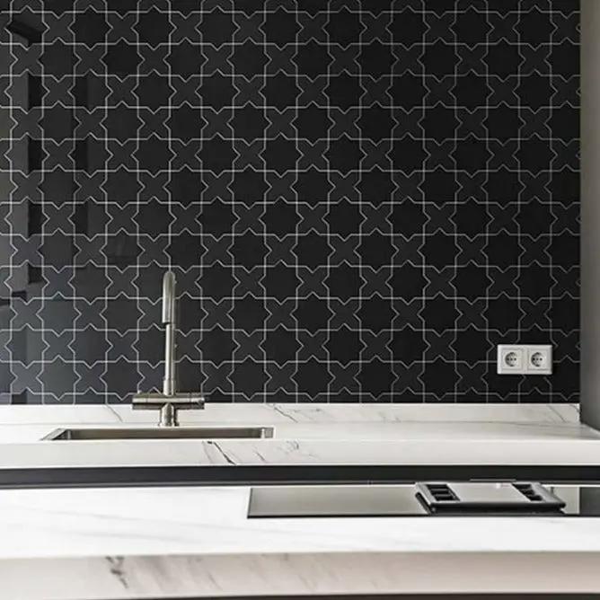 Black 5x5 Glossy Cross Ceramic Tile (27 pack, 5.37 sq ft/case) by Apollo Tile