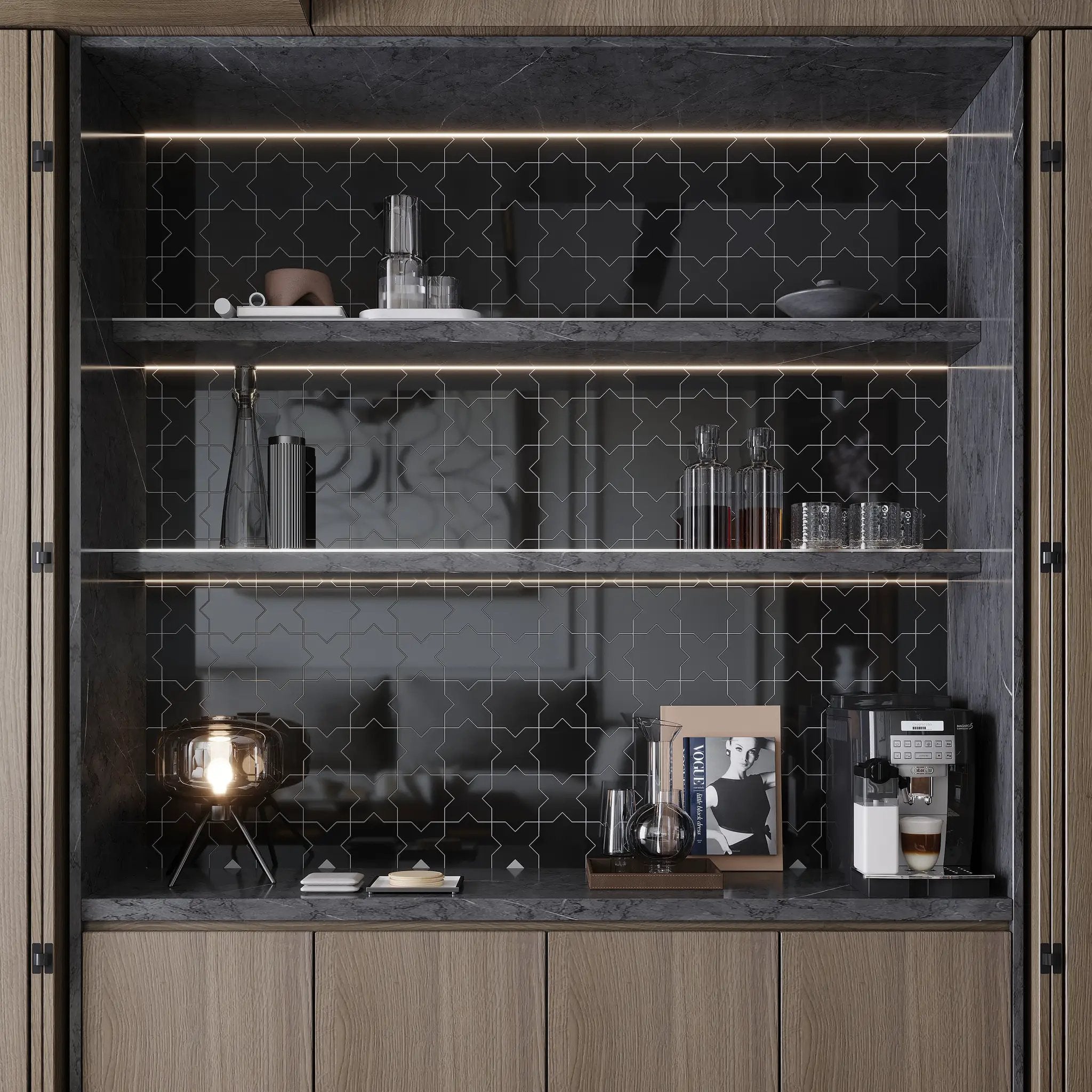 Black 5x5 Glossy Star Ceramic Tile (27 pack, 5.37 sq ft/case) by Apollo Tile