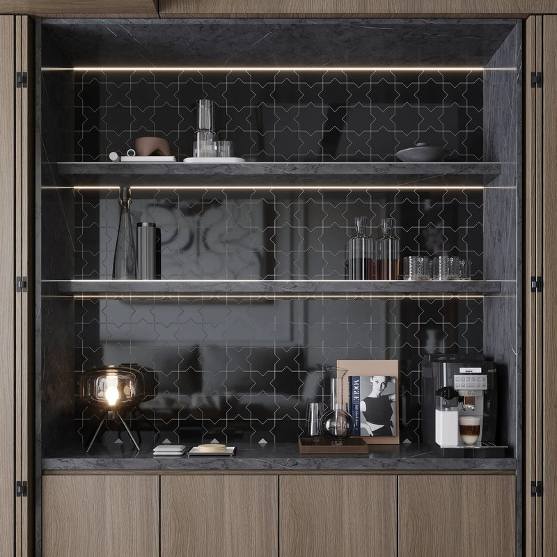 Black 5x5 Glossy Star Ceramic Tile (27 pack, 5.37 sq ft/case) by Apollo Tile