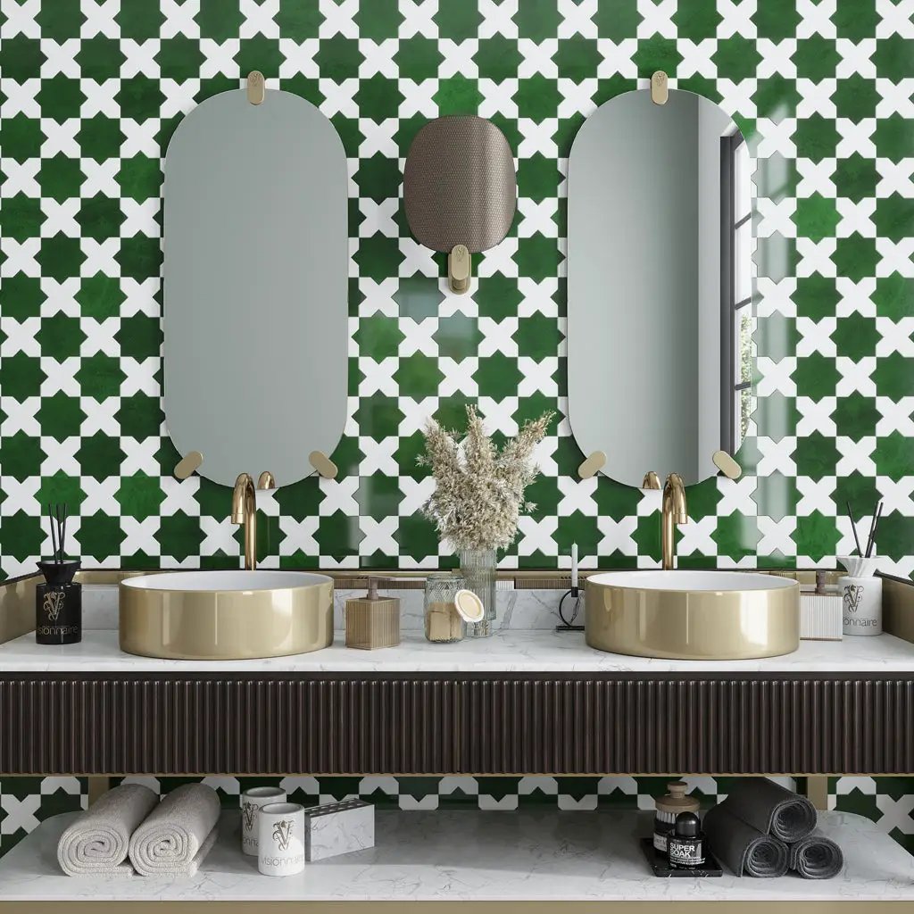 Dark Green 5x5 Glossy Star Ceramic Tile (27 pack, 5.37 sq ft/case) by Apollo Tile