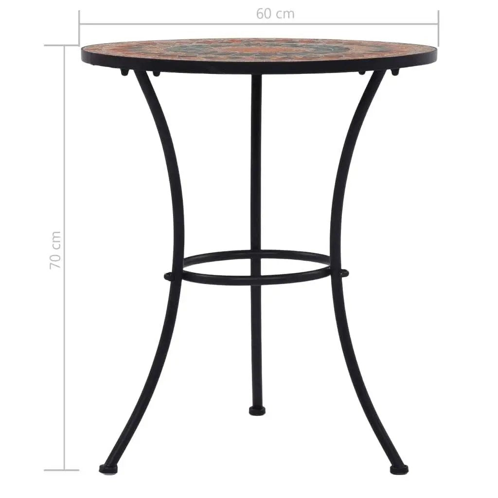 Round Outdoor Patio Bistro Table Grey/Orange Mosaic Tiles and Metal Frame by HomePacific