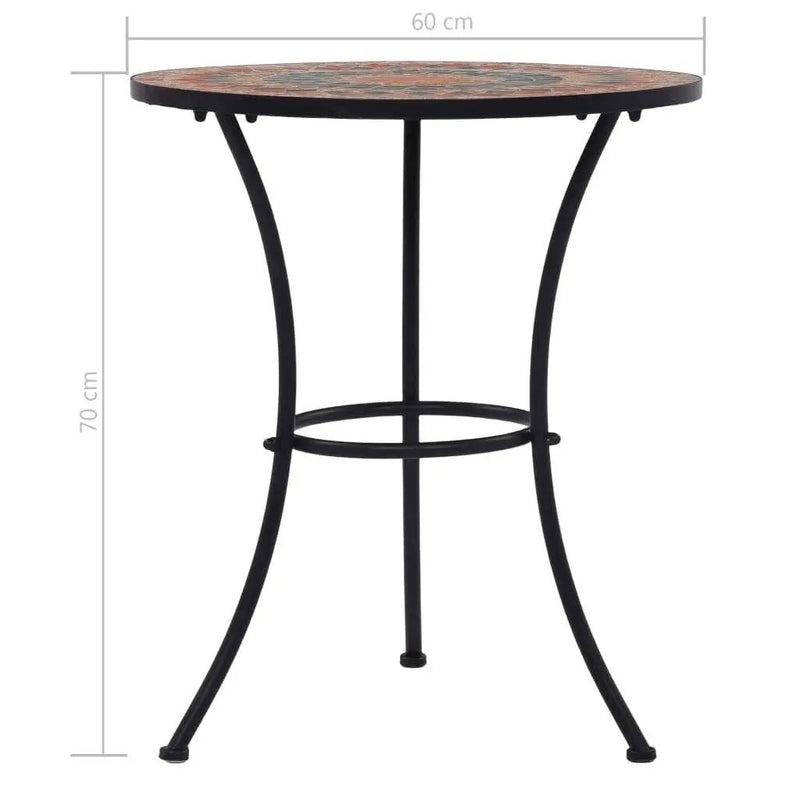 Round Outdoor Patio Bistro Table Grey/Orange Mosaic Tiles and Metal Frame by HomePacific