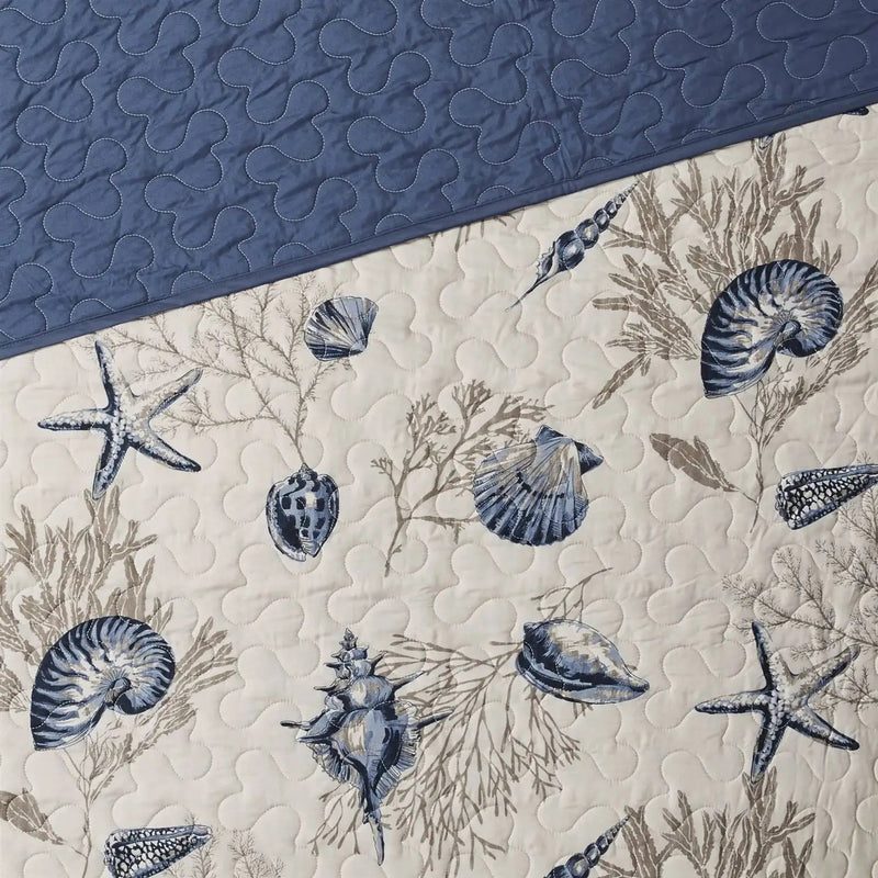 6-Piece Nautical Sea Shells Coral Blue Beige Reversible Daybed Cover Bedding Set by HomePacific