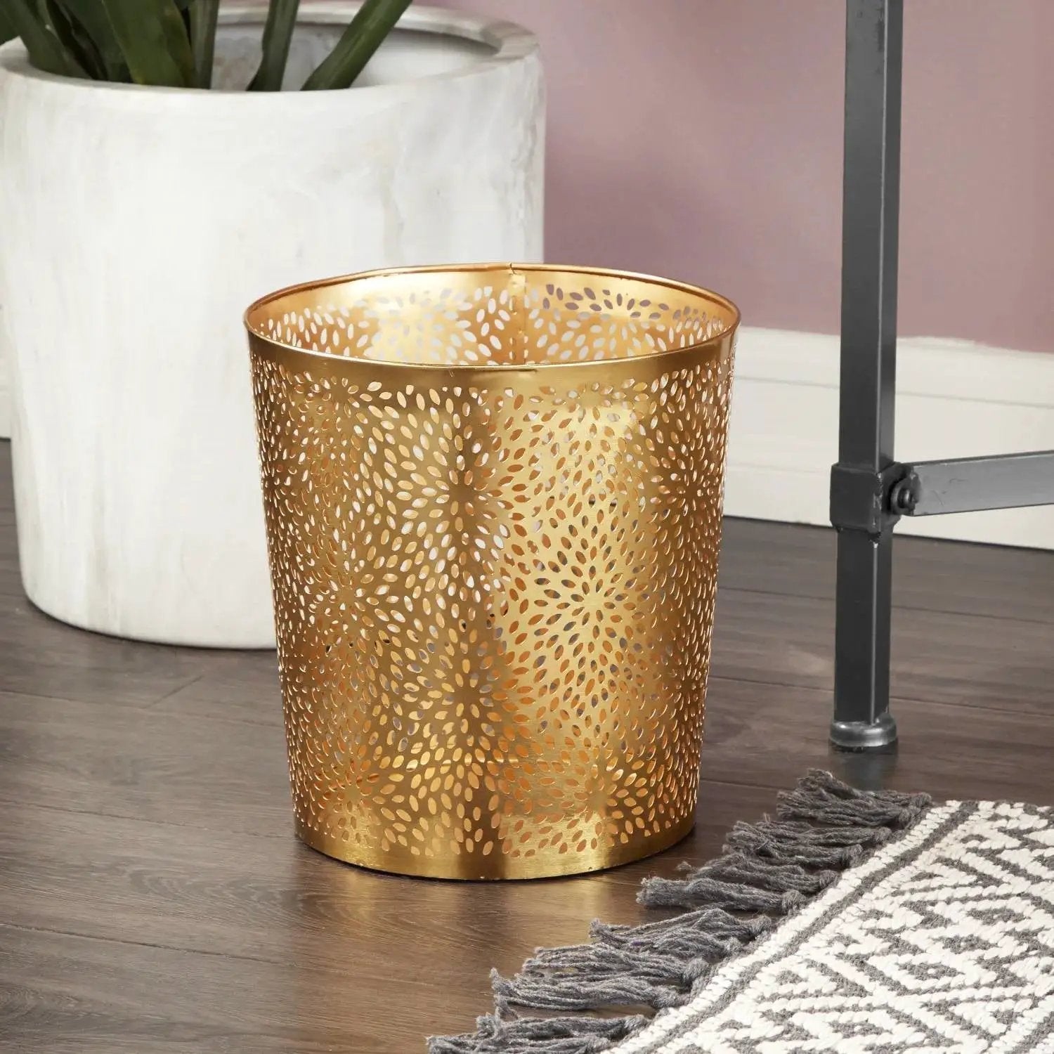 1.3 Gallon Round Perforated Copper Gold Metal Waste Basket Trash Can by HomePacific